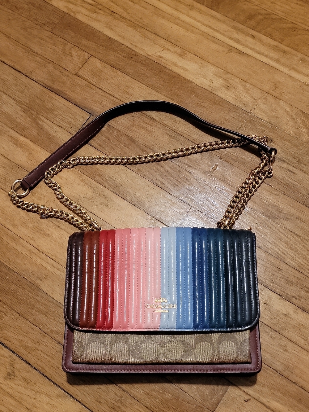 Coach Klare Multicolor Quilted Stripe Leather Crossbody Bag